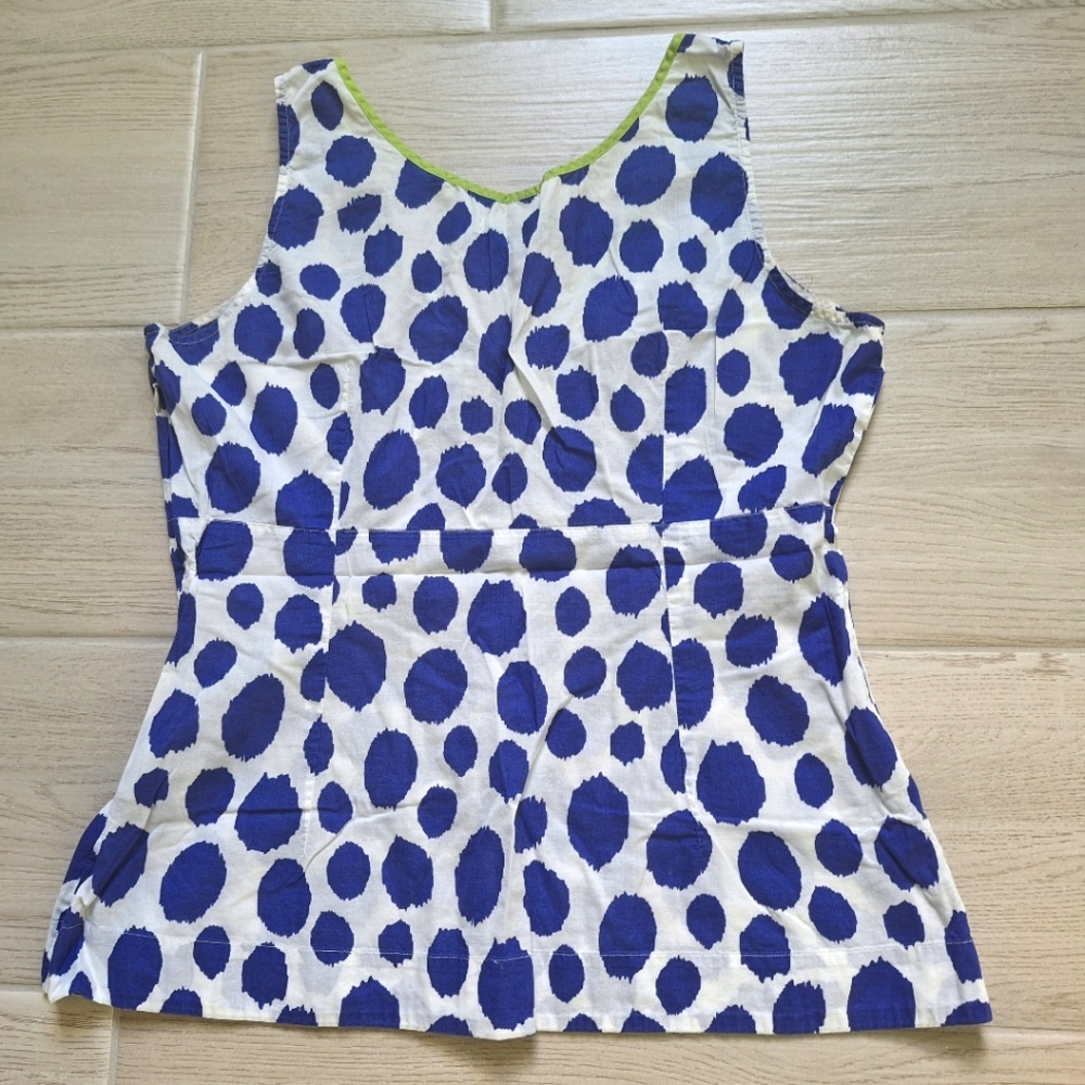 Boden Women's White And Blue Polka Dot Cotton V-neck Tank Top - Size 10 - Picture 8 of 10